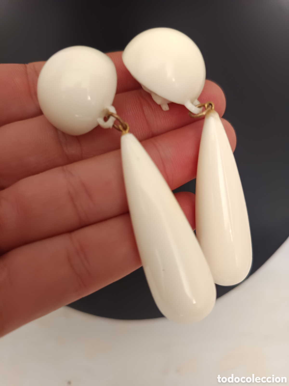 Joyeria: Pendientes beige de baquelita de clic - Foto 4