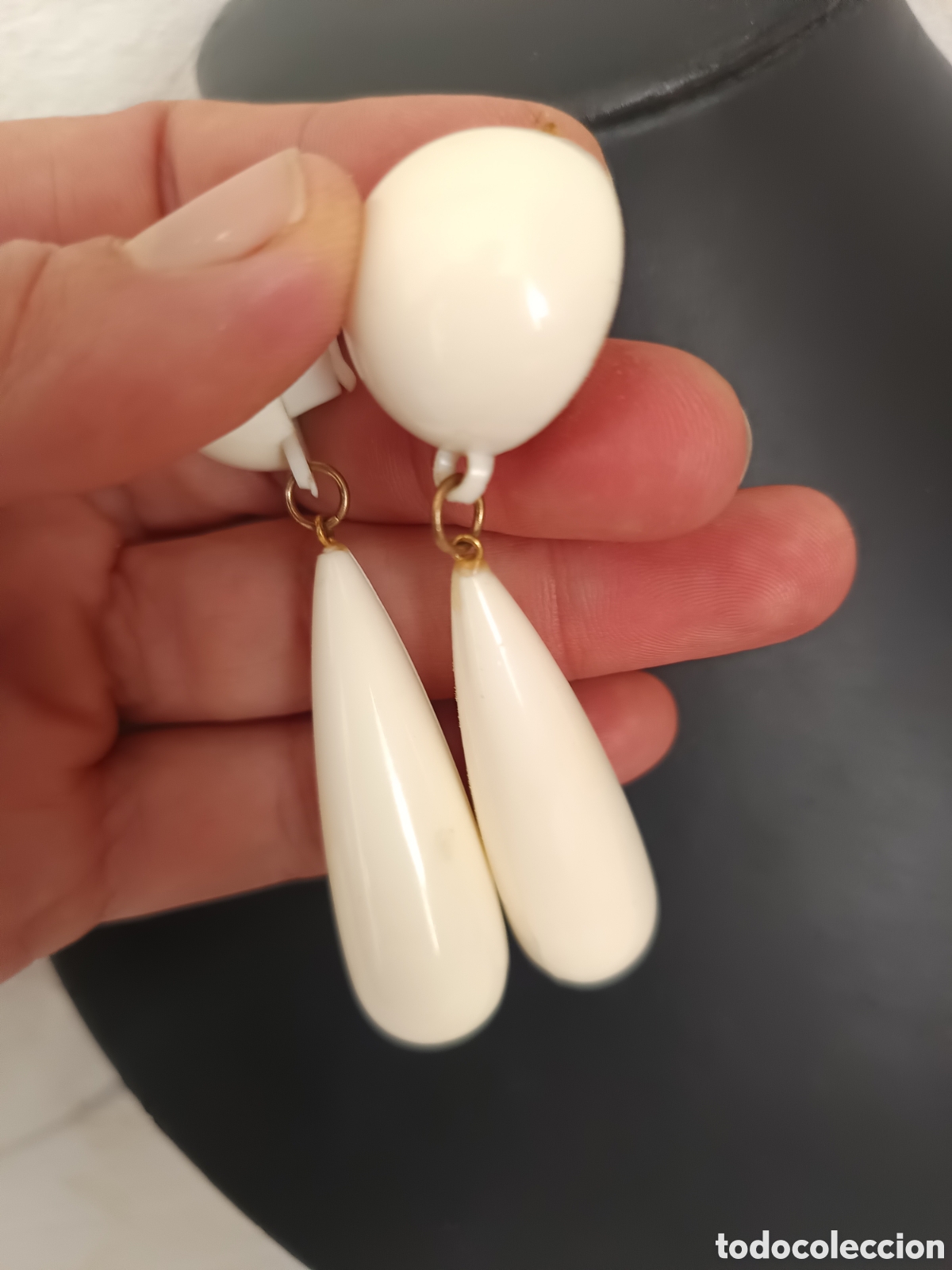 Joyeria: Pendientes beige de baquelita de clic - Foto 1