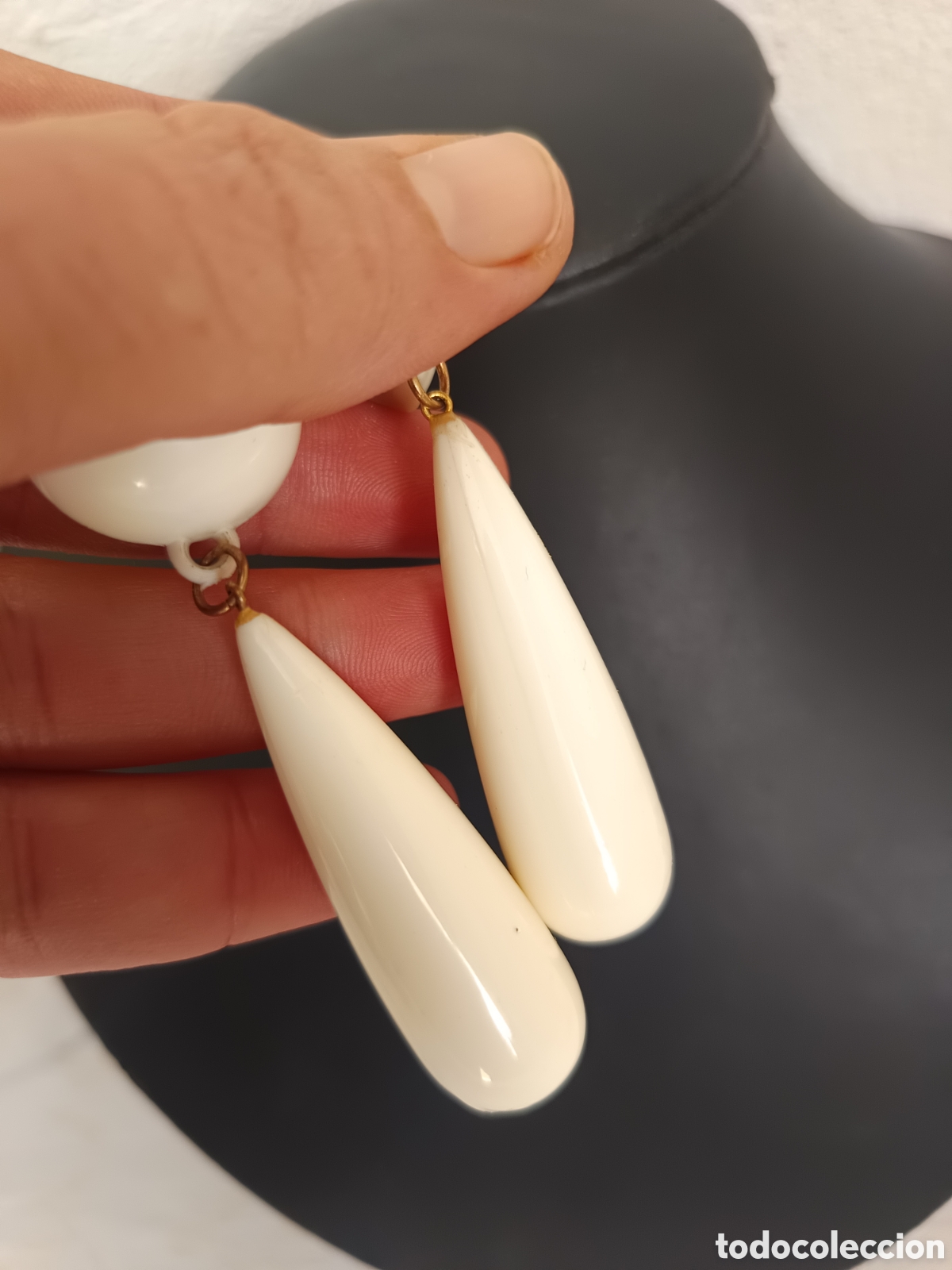 Joyeria: Pendientes beige de baquelita de clic - Foto 3