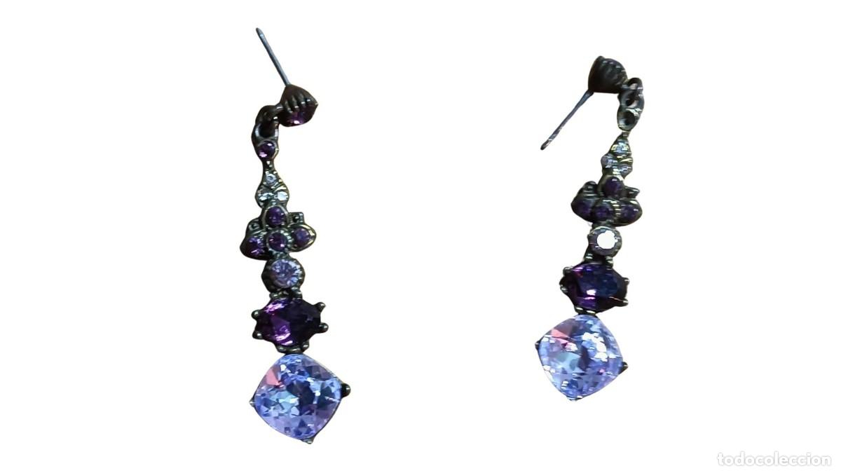 Joyeria: PENDIENTES COLGANTES VINTAGE - PIEDRAS VIOLETAS Y LILA - TALLADO FACETADO - METAL OSCURO CON P&Aacute;TINA