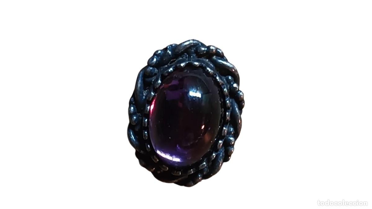 Joyeria: PENDIENTE DE CLIP VINTAGE - CABUJ&Oacute;N VIOLETA - MARCO TRENZADO EN RELIEVE