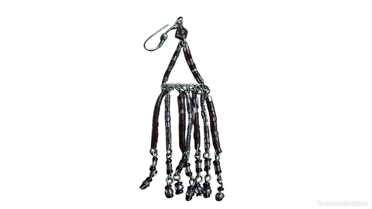 Joyeria: PENDIENTE VINTAGE - FLECOS DE CUENTAS VIOLETA - ARA&Ntilde;A O CASCADA - GANCHO DE METAL - A&Ntilde;OS 80-90