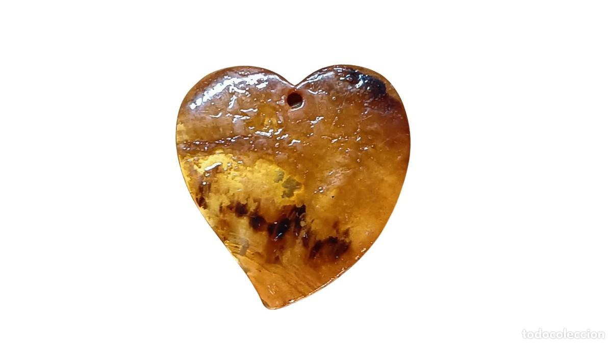 Joyeria: PENDIENTE VINTAGE - COLGANTE HOJA EN FORMA DE CORAZ&Oacute;N - HECHO A MANO - TONOS MIEL Y &Aacute;MBAR - A&Ntilde;OS 90