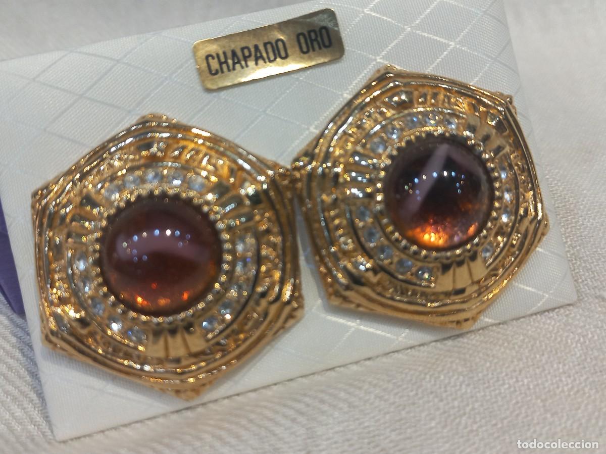 Joyeria: PENDIENTES (bot&oacute;n-chapados) &uml;VICTORIANO&uml; hexagonal-piedra amatista