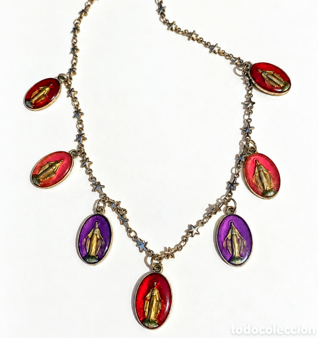 Joyeria: Collar con medallas Vintage Virgen esmaltadas