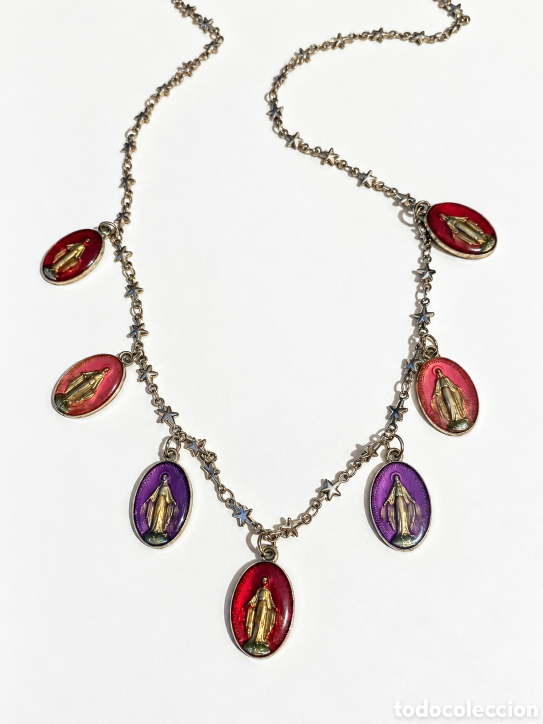 Joyeria: Collar con medallas Vintage Virgen esmaltadas