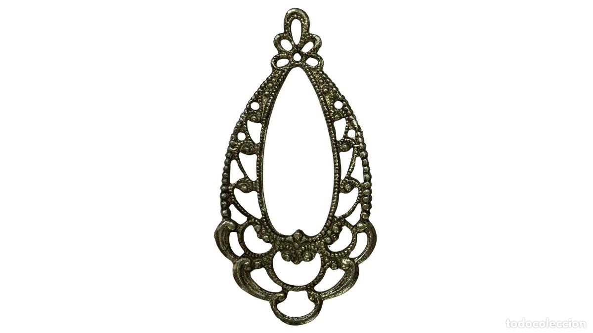 Joyeria: COLGANTE VINTAGE - GOTA DE FILIGRANA CALADA - METAL PLATEADO ENVEJECIDO - ANILLA SUPERIOR E INFERIOR