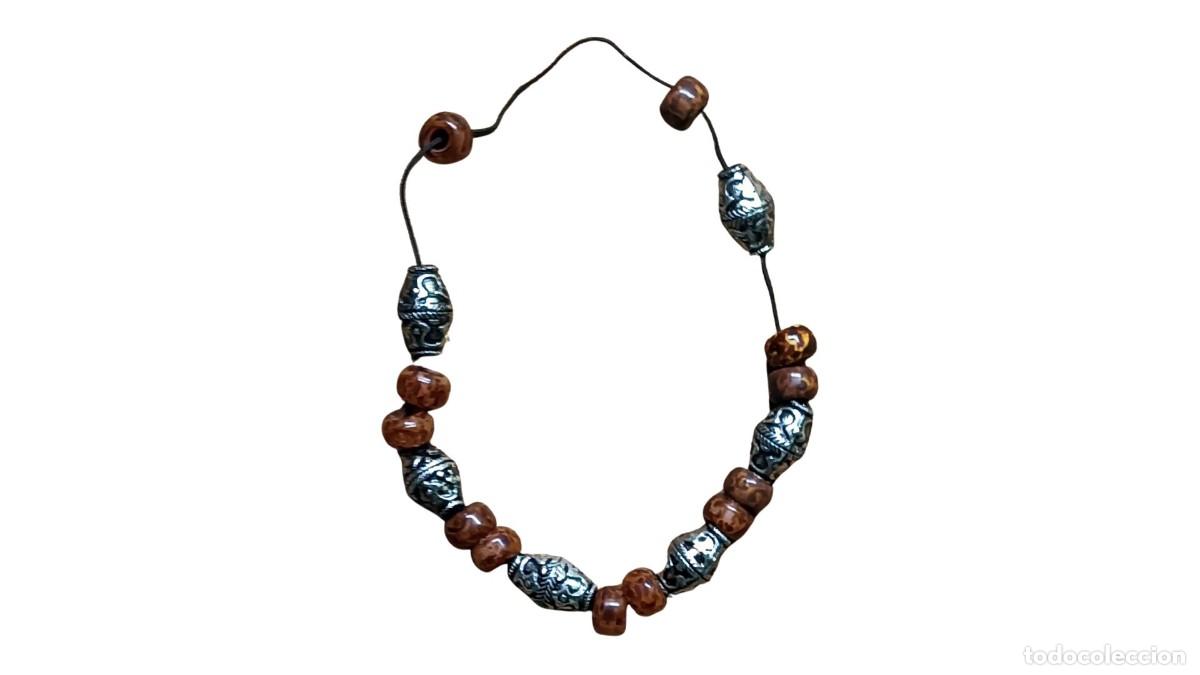 Joyeria: PULSERA VINTAGE - CUENTAS DE MADERA Y METAL CON MOTIVOS &Eacute;TNICOS - CORD&Oacute;N NEGRO - ESTILO BOHEMIO