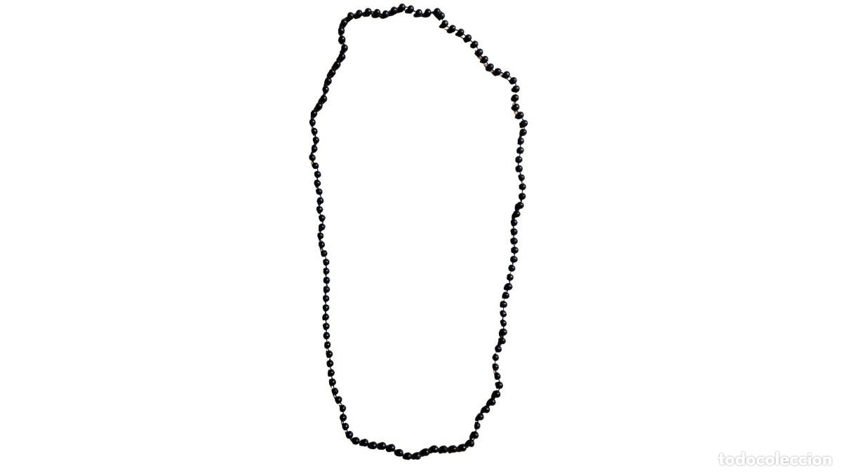 Joyeria: COLLAR VINTAGE - LARGO DE CUENTAS NEGRAS REDONDAS BRILLANTES - SIN CIERRE - HILO - A&Ntilde;OS 80-90