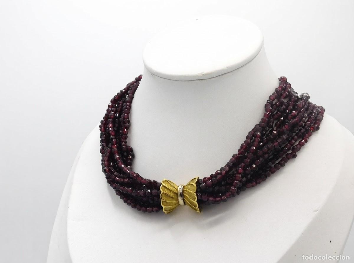 Joyeria: FANT&Aacute;STICA GARGANTILLA DE ORO 18K/750 Y 10 HILOS DE TURMALINAS GRANATE