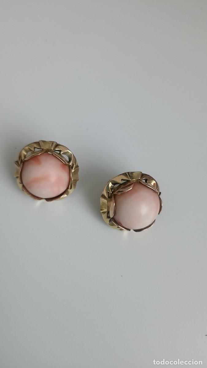 Joyeria: Pendientes antiguos de coral rosa. - Foto 2