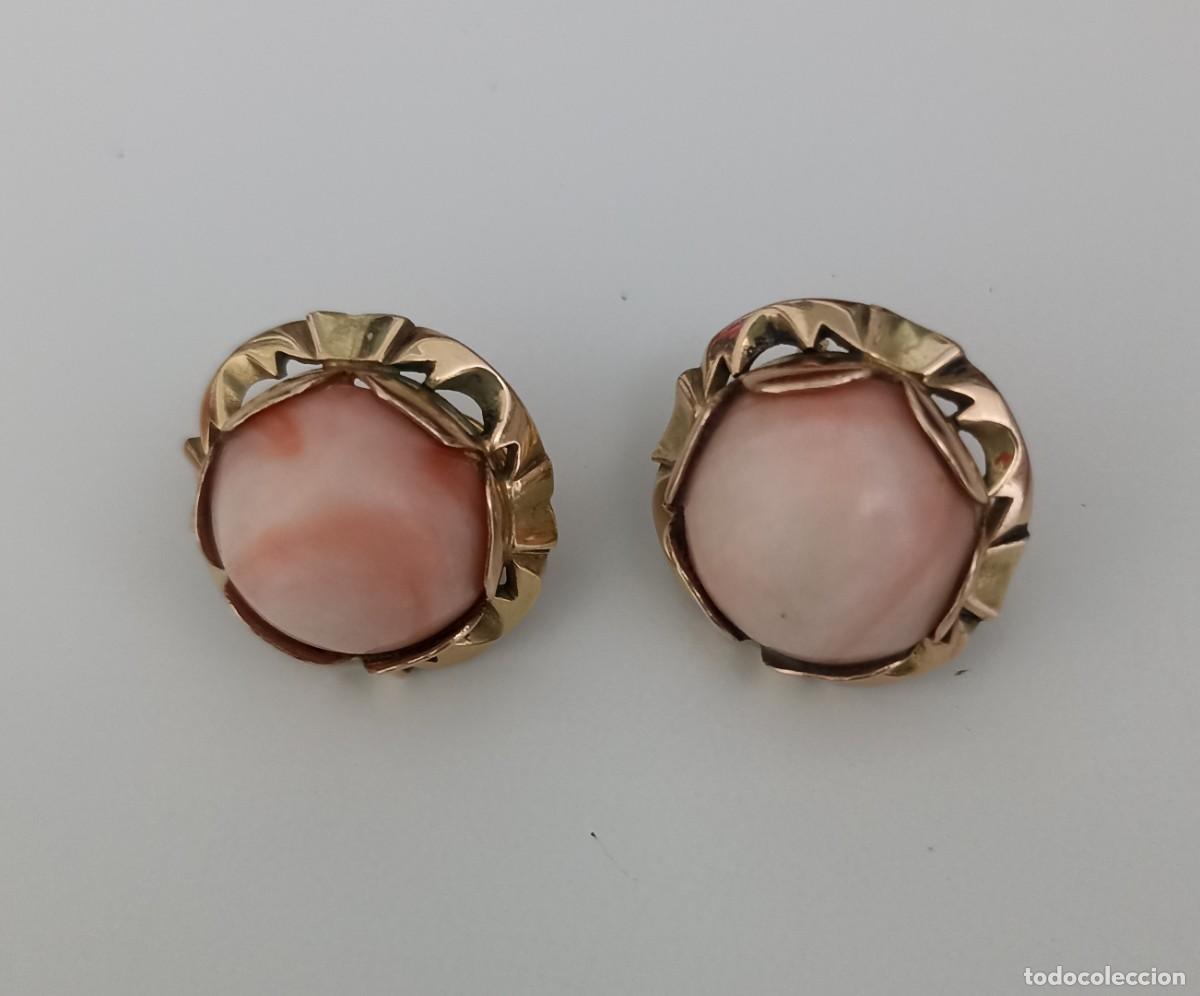 Joyeria: Pendientes antiguos de coral rosa. - Foto 3