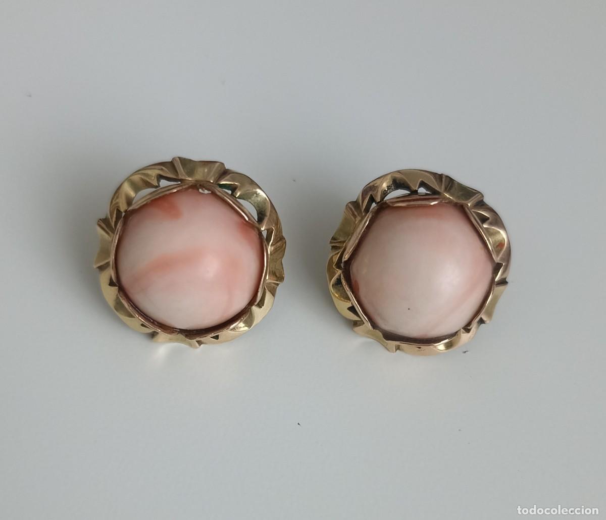 Joyeria: Pendientes antiguos de coral rosa. - Foto 4
