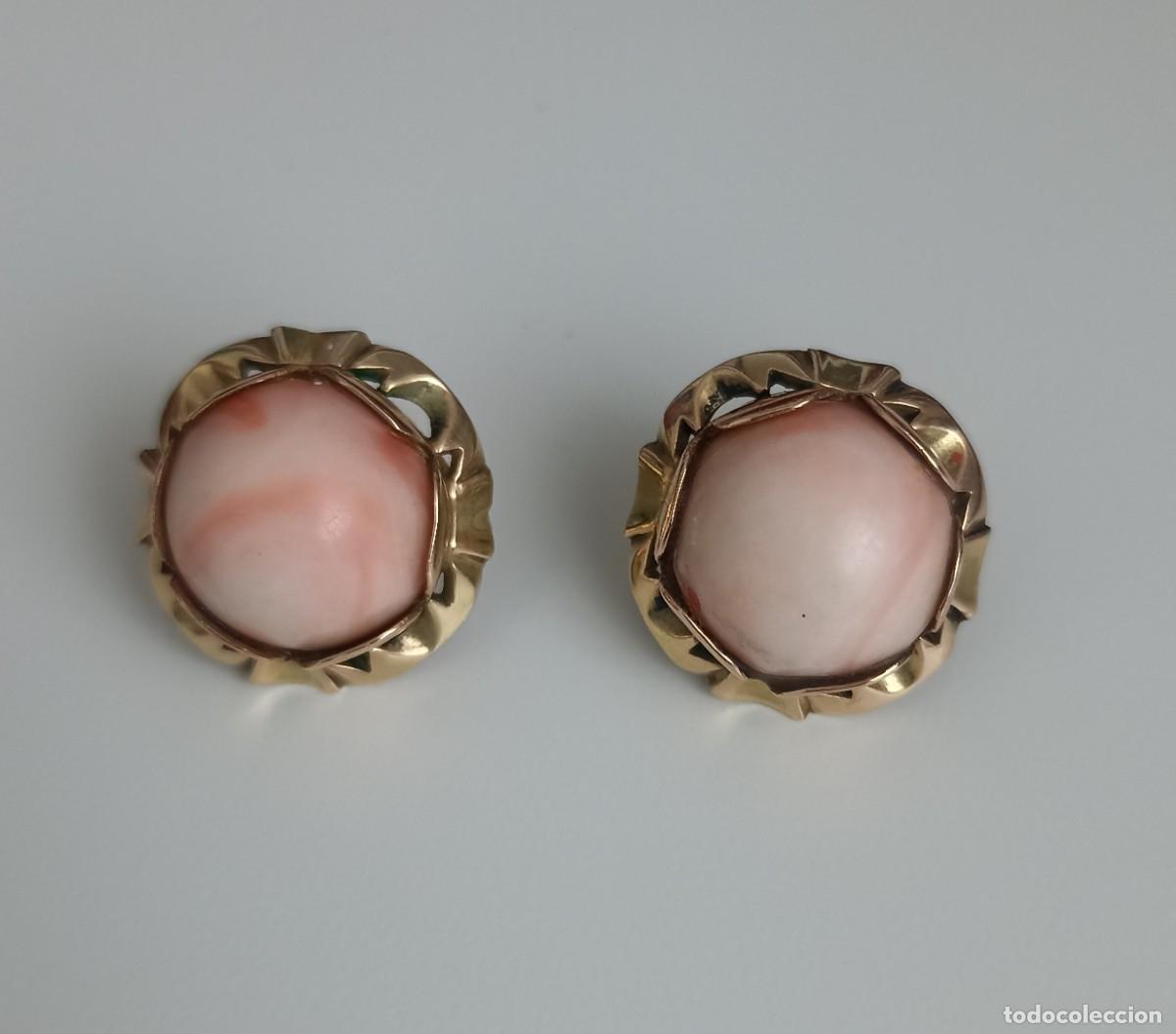 Joyeria: Pendientes antiguos de coral rosa. - Foto 6