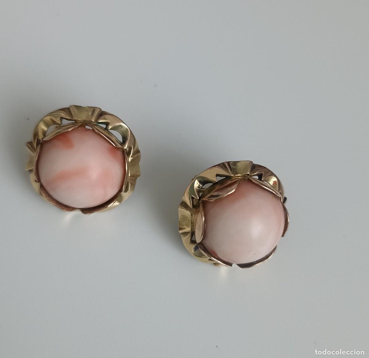 Joyeria: Pendientes antiguos de coral rosa. - Foto 7