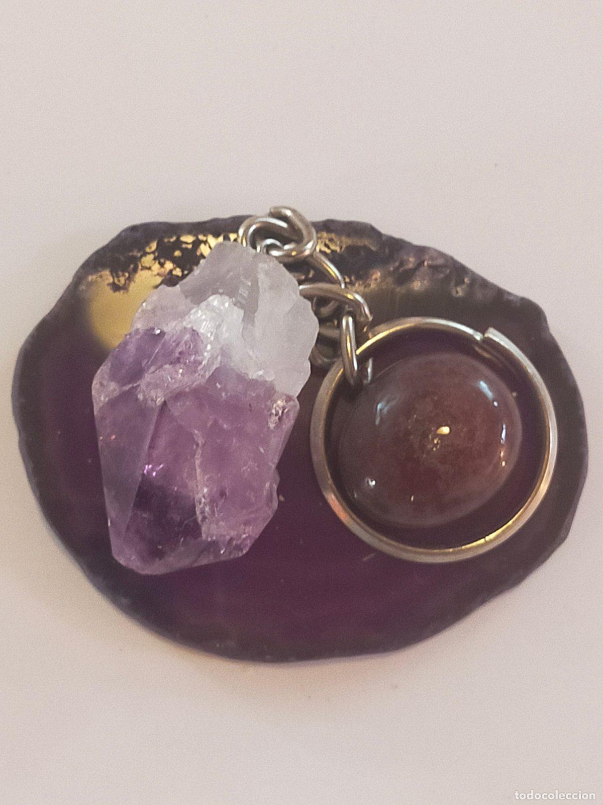 Joyeria: Set Cristalli Naturali Olistici portachiavi in Ametista, Agata Viola e Quarzo fragola burattato,...