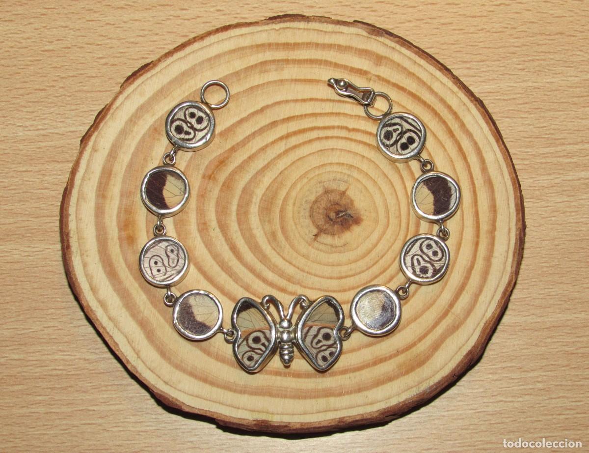 Joyeria: Pulsera brazalete artesanal plata sello 950 alas reales de mariposa doble cara