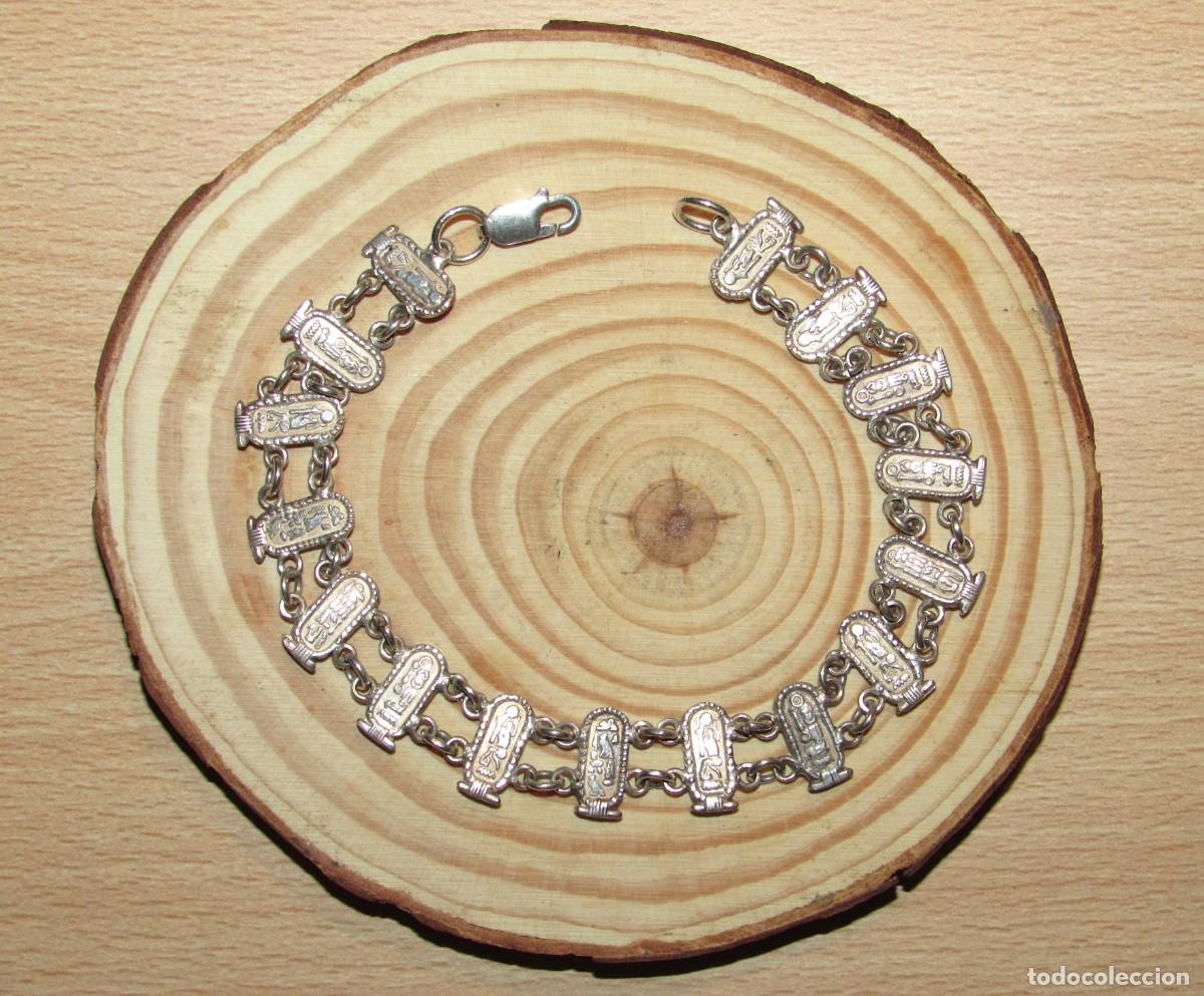 Joyeria: Pulsera brazalete de plata Egipto egipcio cartuchos shenus mitolog&iacute;a m&iacute;stica jerogl&iacute;ficos amuleto