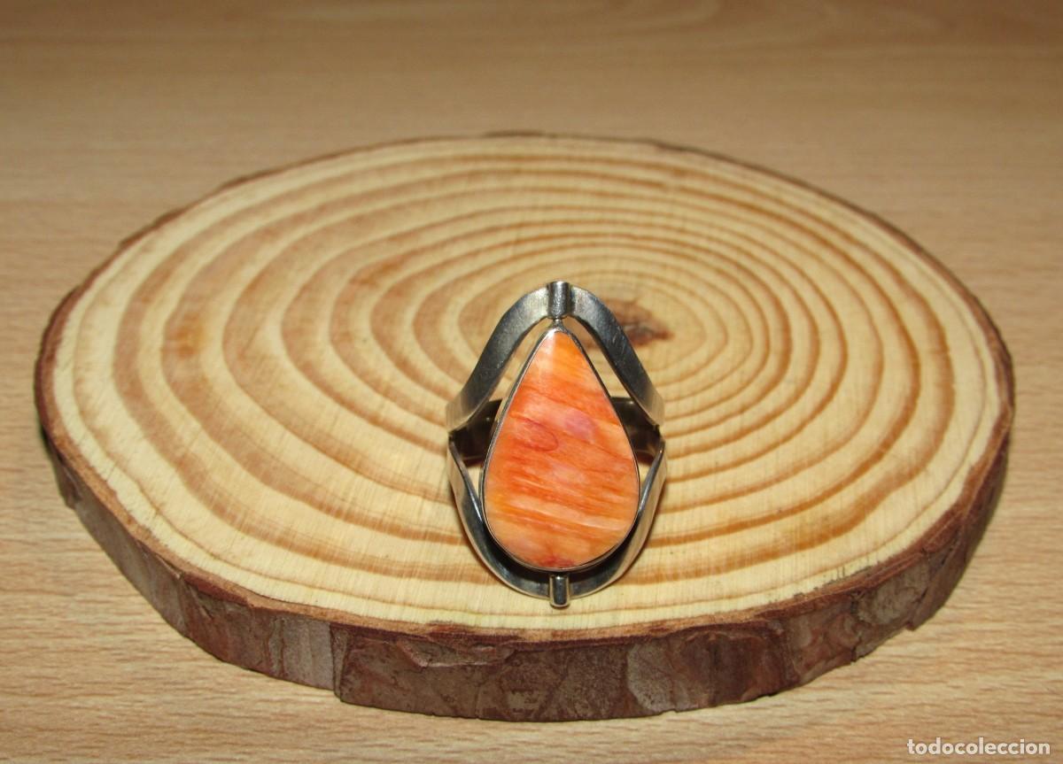 Joyeria: Anillo sortija reversible doble 2 caras plata sello 950 ajustable l&aacute;grima o gota negro y naranja