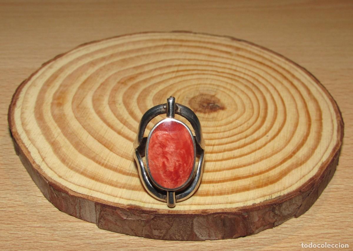 Joyeria: Anillo sortija reversible doble 2 caras plata sello 950 o 925 ajustable ovalada negro y rojo naranja
