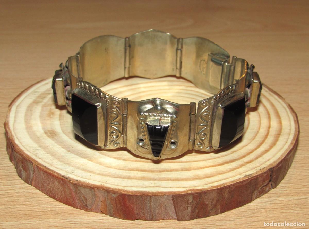 Joyeria: Pulsera brazalete vintage paneles M&eacute;xico M&eacute;jico mexicano sello de origen obsidiana &oacute;nix azteca maya