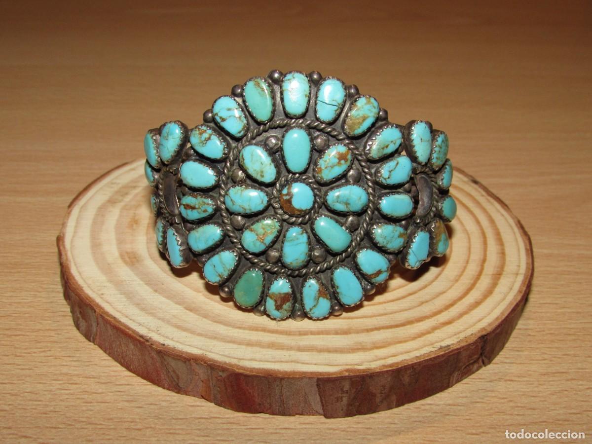 Joyeria: Brazalete pulsera vintage plata y racimo turquesas nativo americano navajo Terry Williams TW A&ntilde;os 80