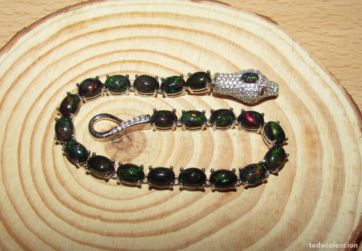 Joyeria: Pulsera brazalete &oacute;palos negros 10 gr plata sello 925 cabeza y cola de serpiente