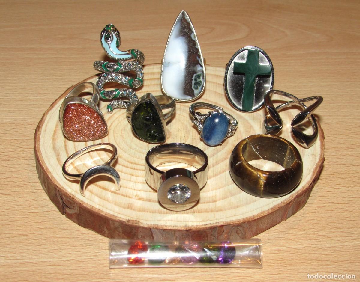 Joyeria: Lote 10 anillos sortijas piedras minerales luna serpiente cruz uno de colores intercambiables