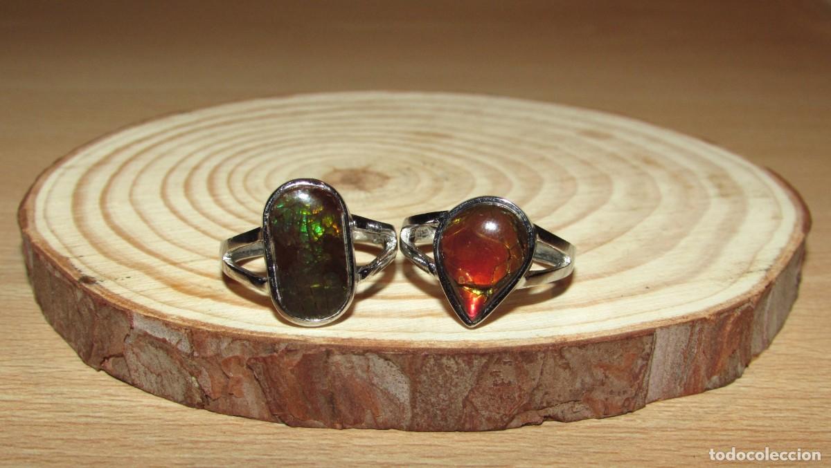 Joyeria: Lote 2 anillo sortija ajustables metal y ammolita fosilizada