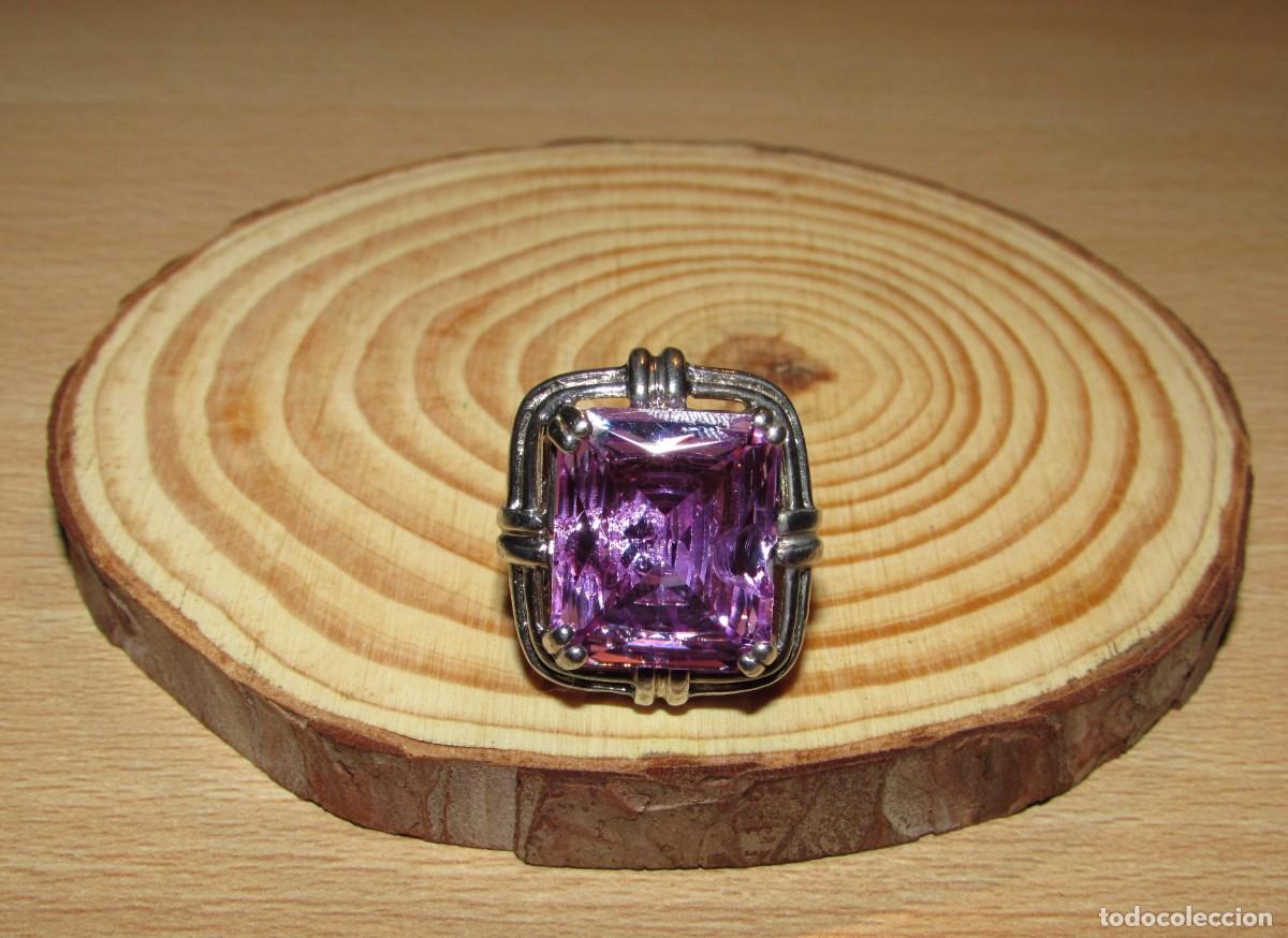 Joyeria: Anillo sortija vintage de plata sello 925 lavanda lila violeta