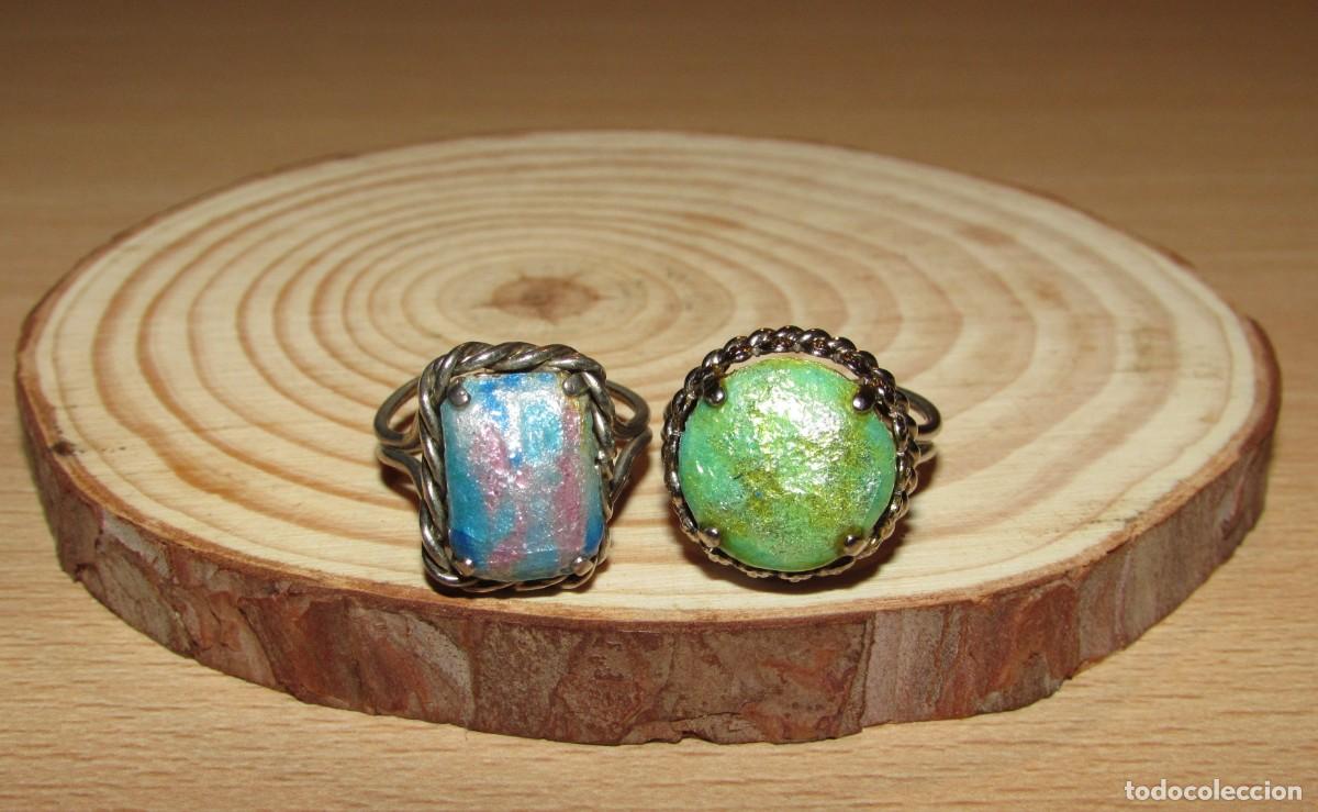Joyeria: Lote pareja 2 anillos sortijas vintage esmalte art&iacute;stico al fuego uno firmado circa 1960