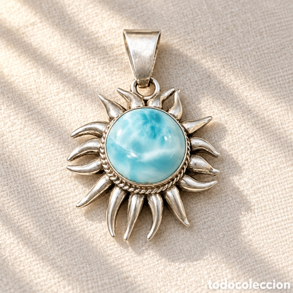 Joyeria: Colgante, con una piedra preciosa de larimar engastada en plata 925 .