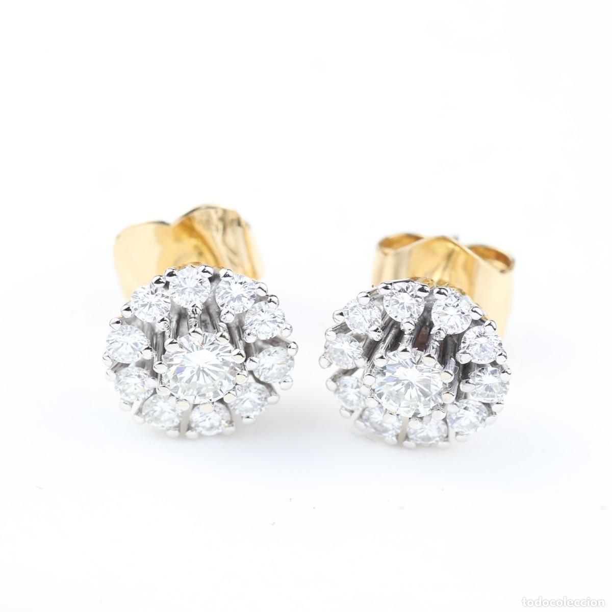 Joyeria: Pendientes roseta antiguos de diamantes en oro bicolor 18K &ndash; 1,22 ct