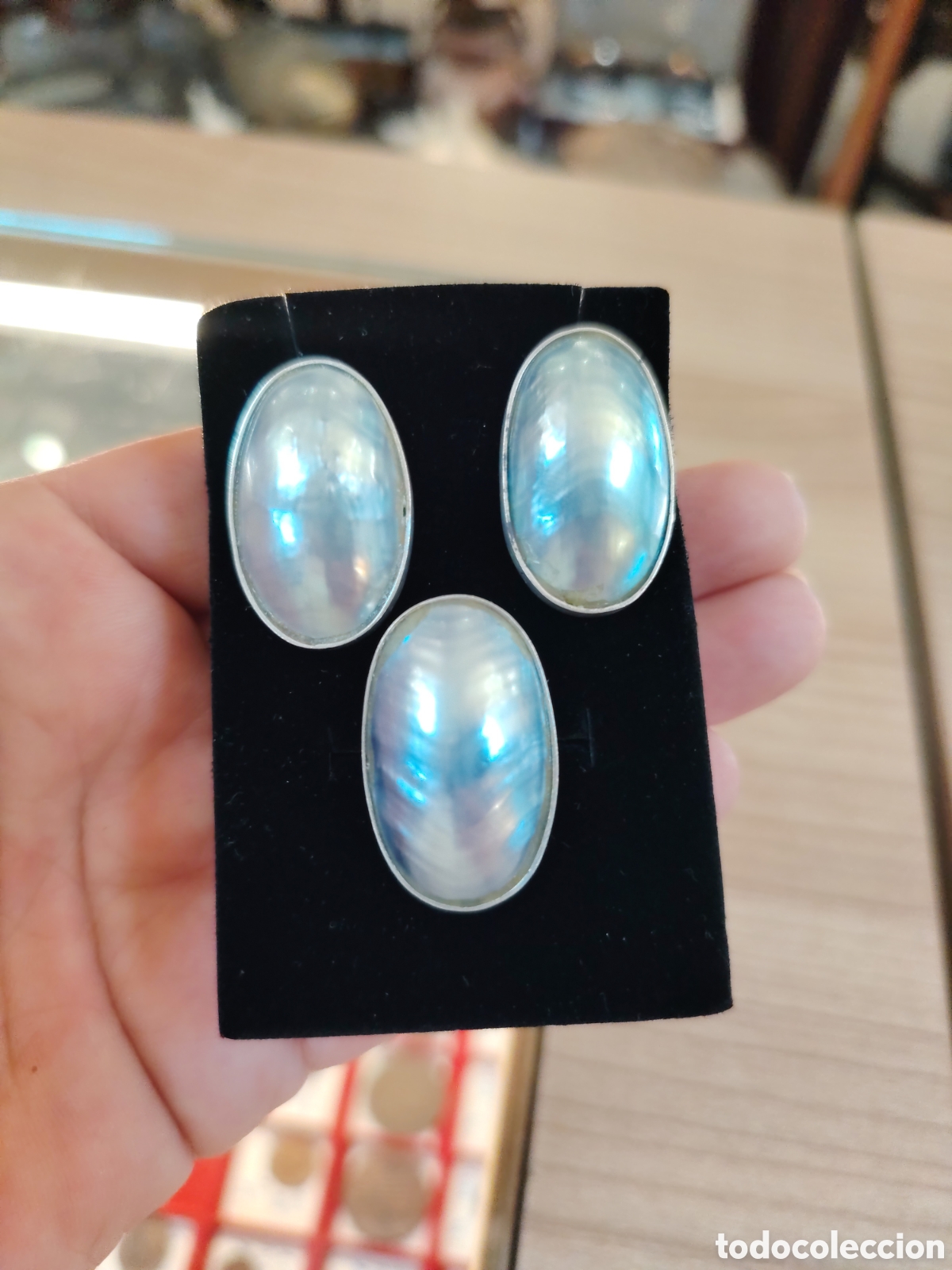 Joyeria: Juego de pendientes y anillo elaborado en plata y perlas de abul&oacute;n. - Foto 12