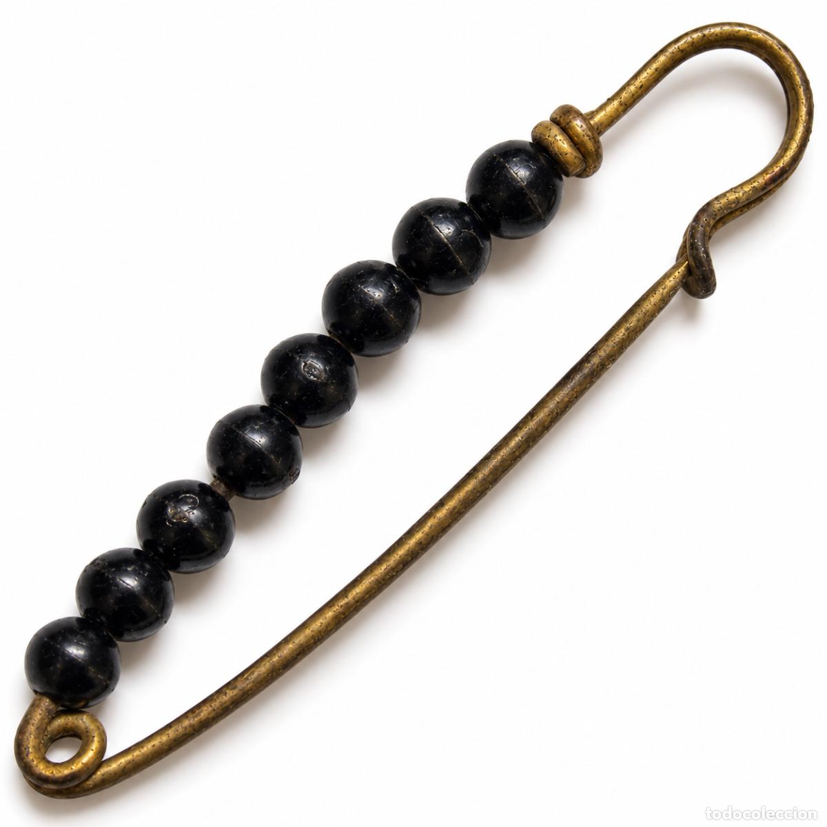 Joyeria: Imperdible Broche Vintage bronce y cuentas negras c1930s Estilo Art D&eacute;co 6,5cm