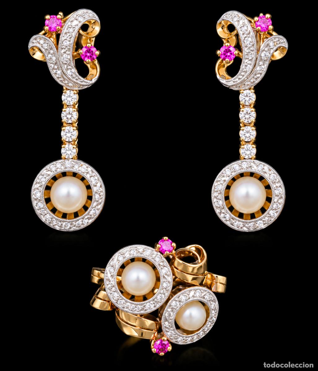 Joyeria: Conjunto de pendientes y anillo de oro - Foto 1