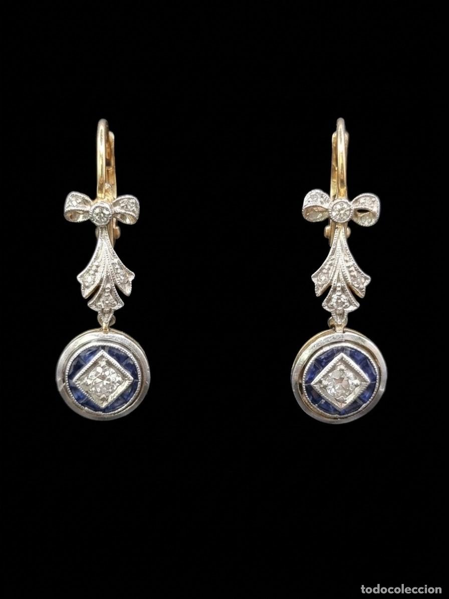 Joyeria: Antiguos pendientes de oro, diamantes y zafiros