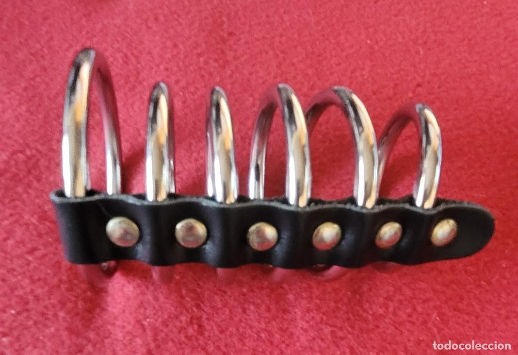 Joyeria: Anillo tubo De 6 Anillos Met&aacute;licos Con Tira De Cuero