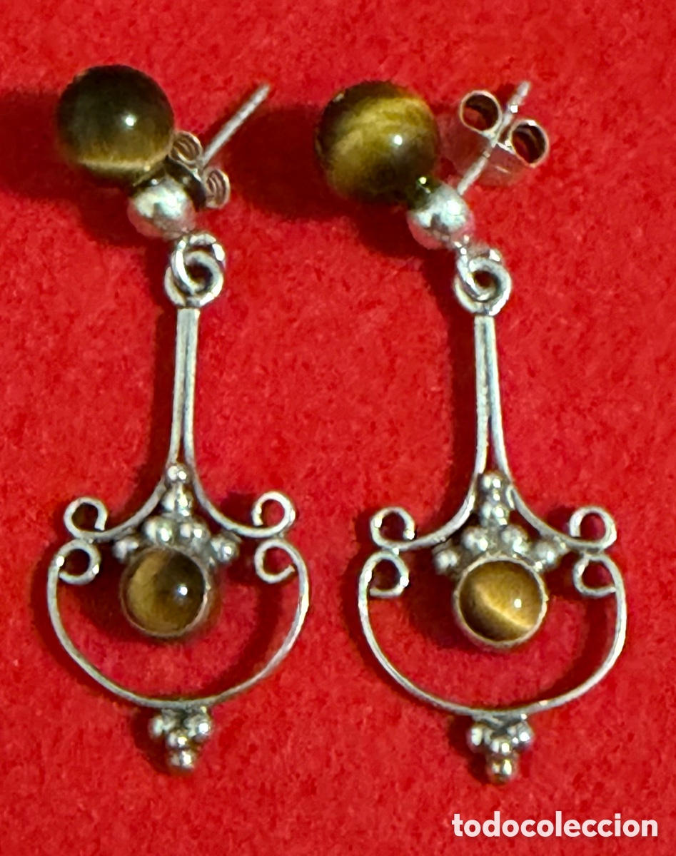 Joyeria: Hermosa pareja, de pendientes en plata de ley y ojo de tigre