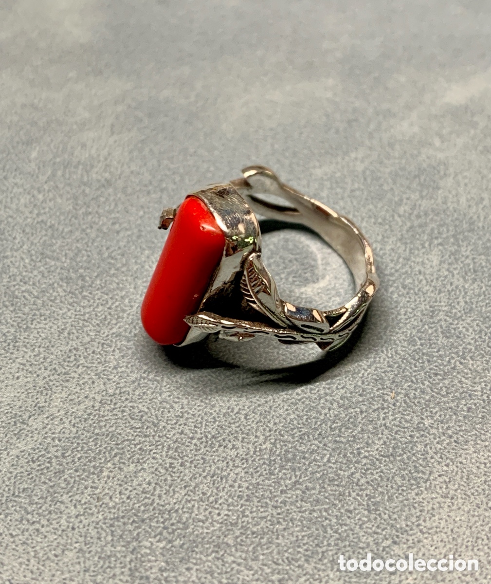 Joyeria: Anillo de coral rojo de plata de ley - Foto 2