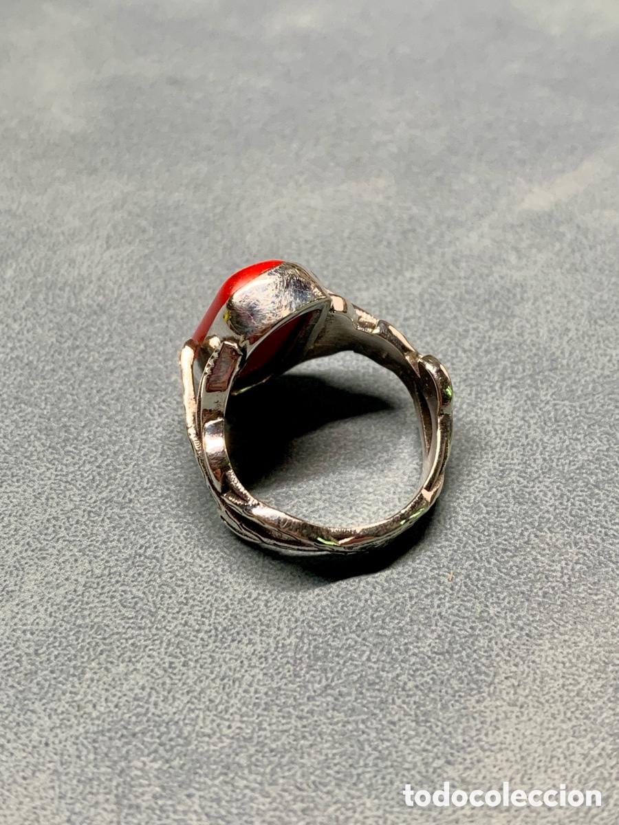 Joyeria: Anillo de coral rojo de plata de ley - Foto 3