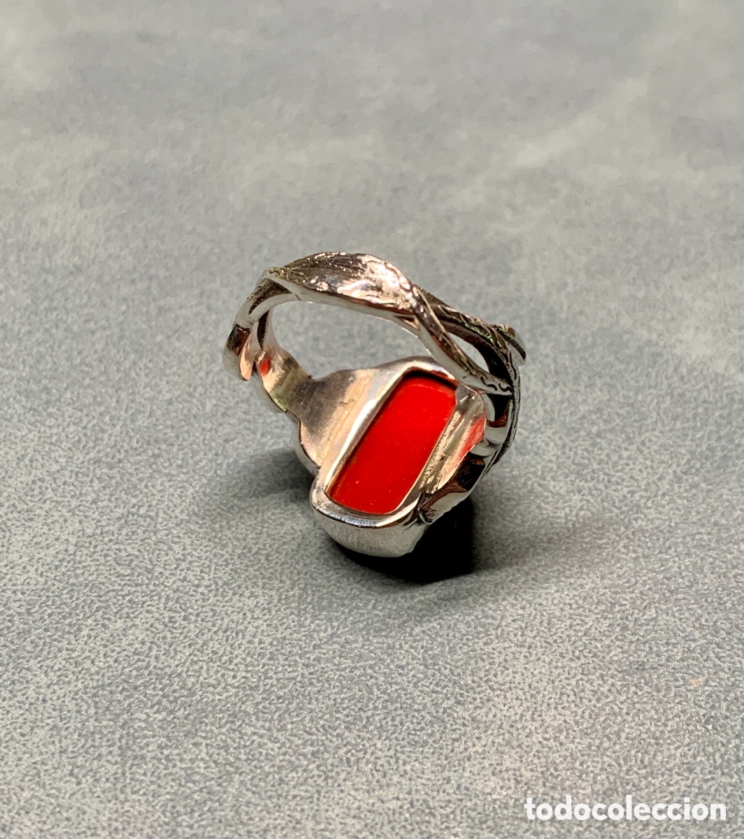 Joyeria: Anillo de coral rojo de plata de ley - Foto 4
