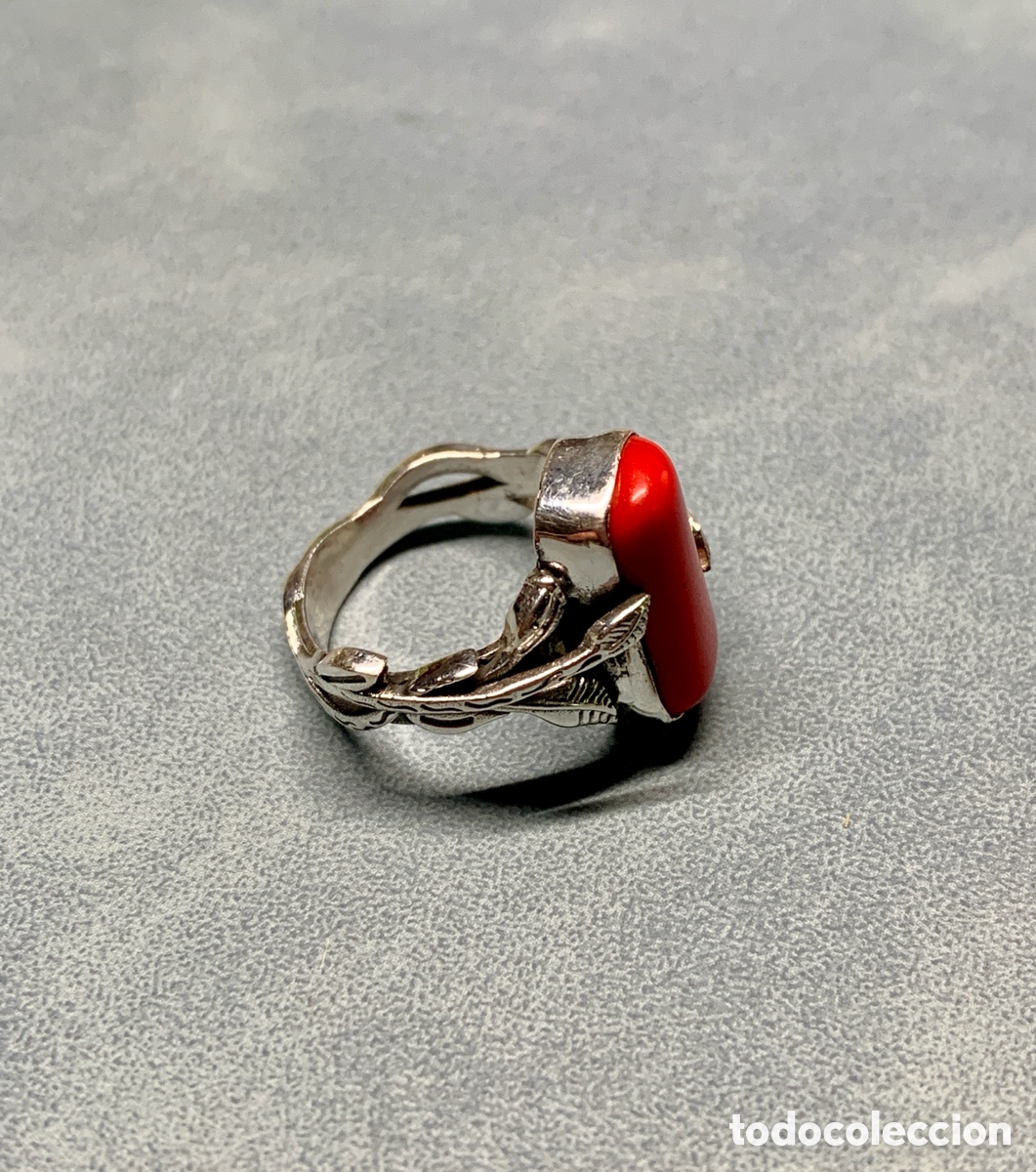 Joyeria: Anillo de coral rojo de plata de ley - Foto 5