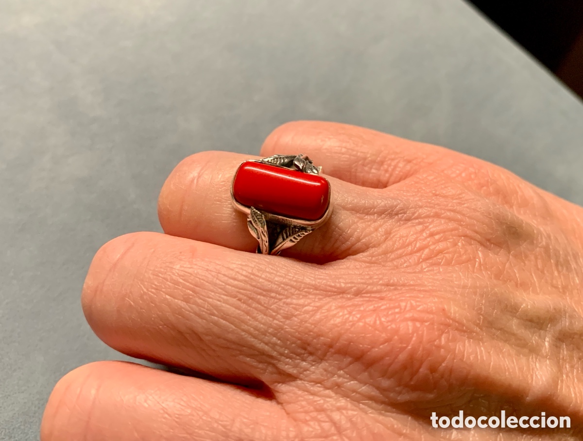 Joyeria: Anillo de coral rojo de plata de ley - Foto 6