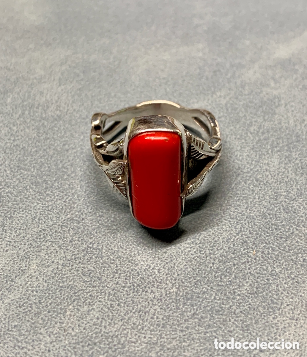 Joyeria: Anillo de coral rojo de plata de ley - Foto 1
