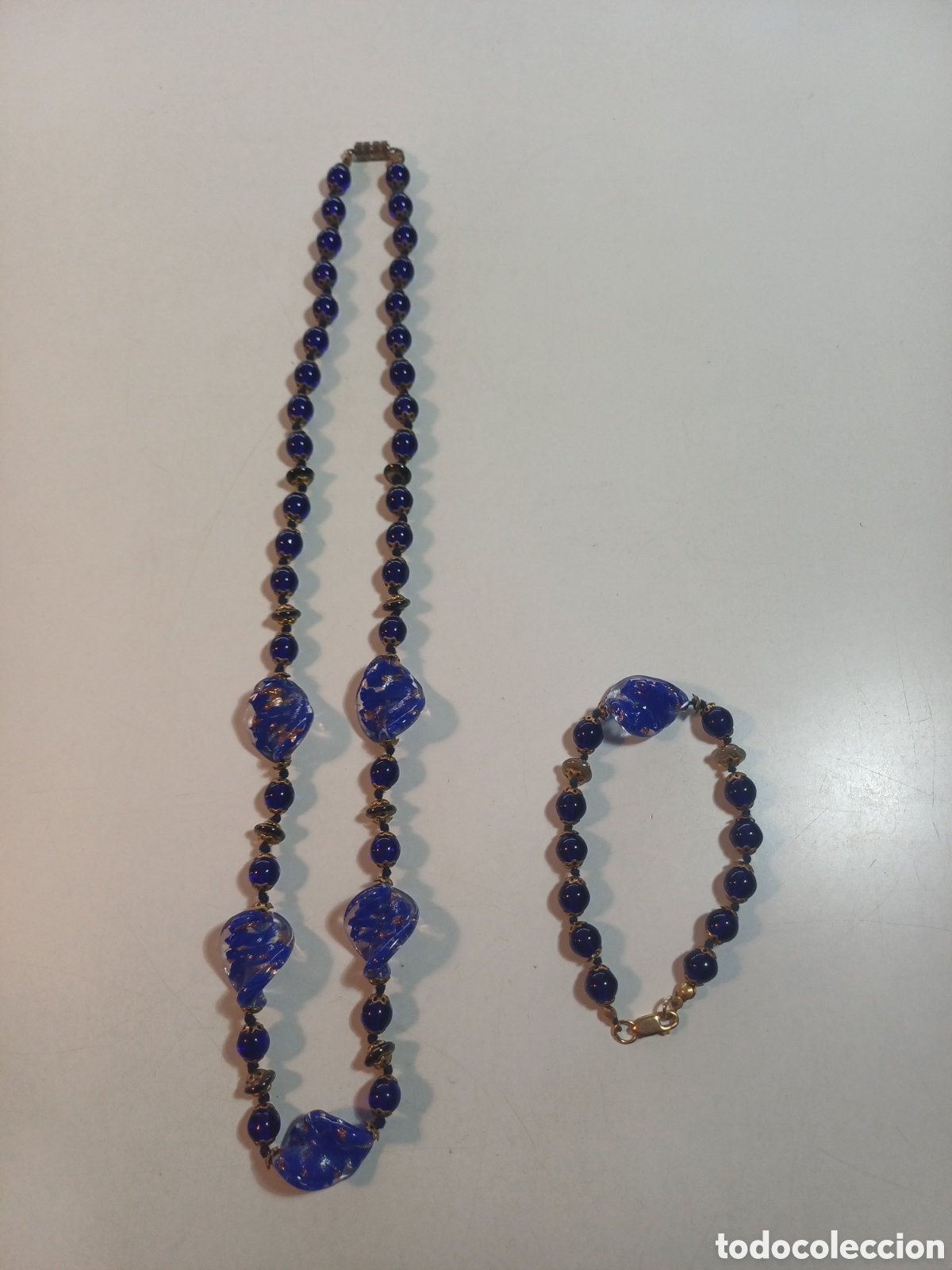 Joyeria: Conjunto collar y pulsera vidrio cierre de 14 microns