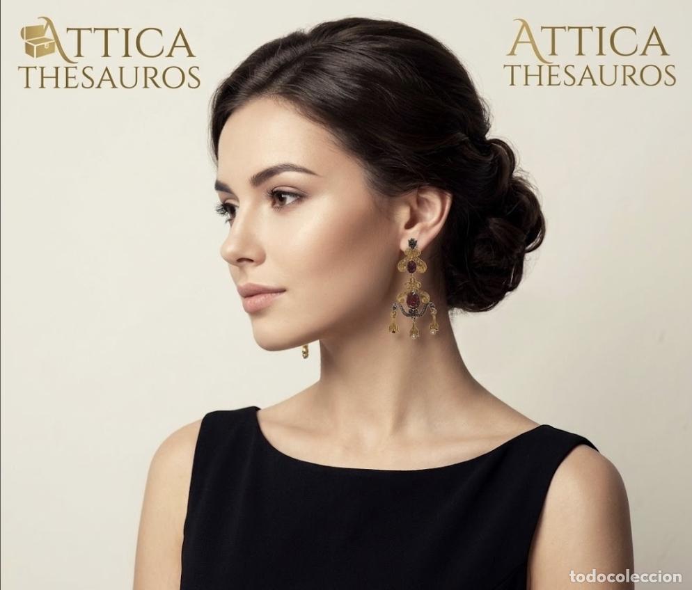 Joyeria: Pendientes antiguos isabelinos chandelier en plata de ley, acabados en oro, circonitas y amatistas.
