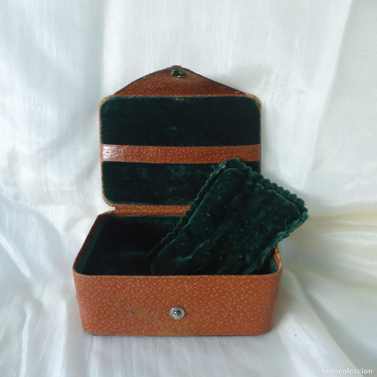 Joyeria: ANTIGUO CAJA JOYERO ESTUCHE DE VIAJE PIEL Y TERCIOPELO S. XX LEATHER & VELVET JEWELRY BOX