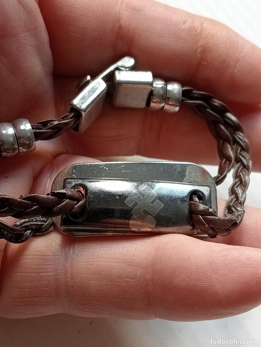 Joyeria: PULSERA HOMBRE CRUZ GAMADA NAZI CUERO Y ACERO