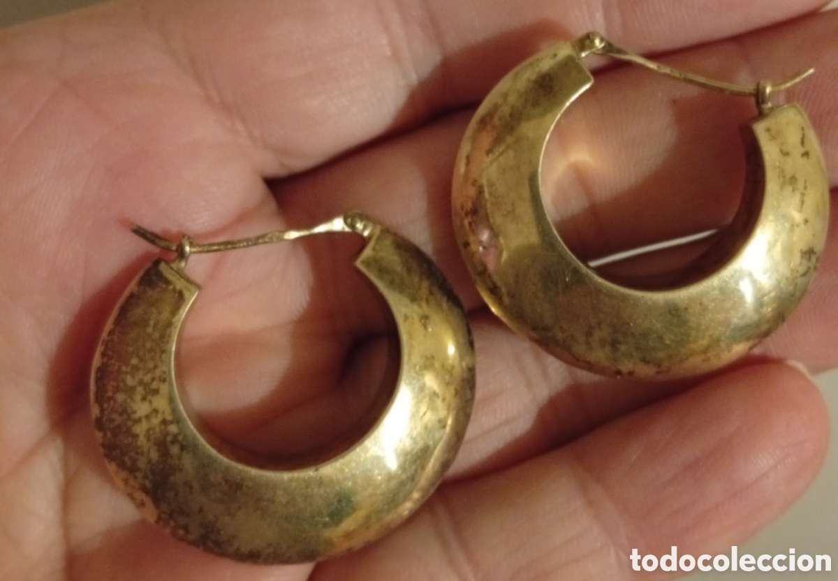 Joyeria: Par de Pendientes aros vintage de plata dorada de ley